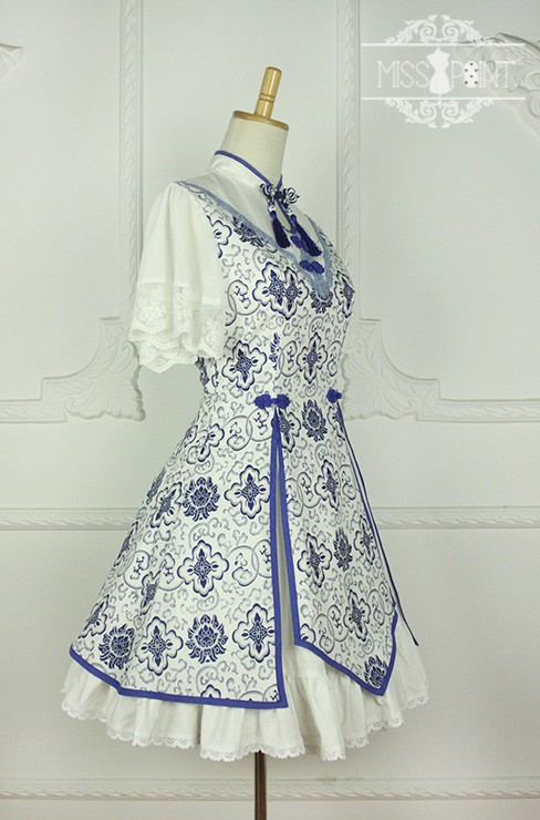 Blue and White Porcelain Qi Miss Point Lolita OP Dress