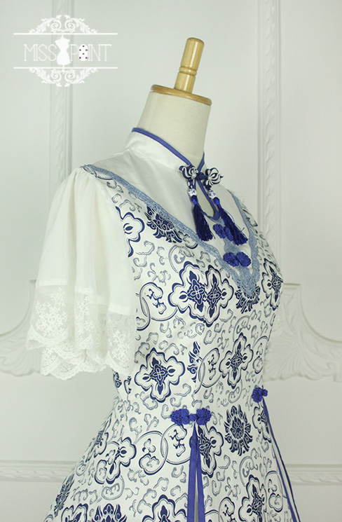Blue and White Porcelain Qi Miss Point Lolita OP Dress