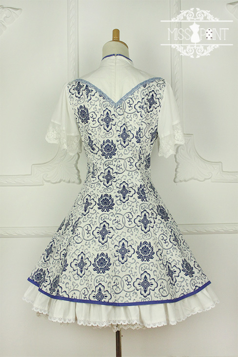 Blue and White Porcelain Qi Miss Point Lolita OP Dress