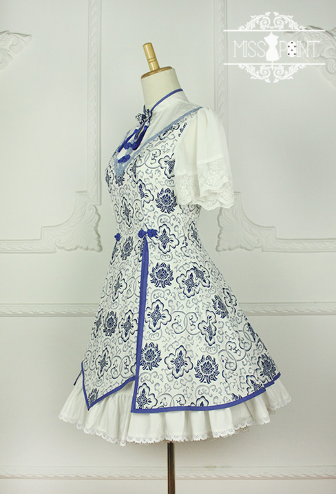 Blue and White Porcelain Qi Miss Point Lolita OP Dress