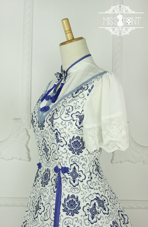 Blue and White Porcelain Qi Miss Point Lolita OP Dress