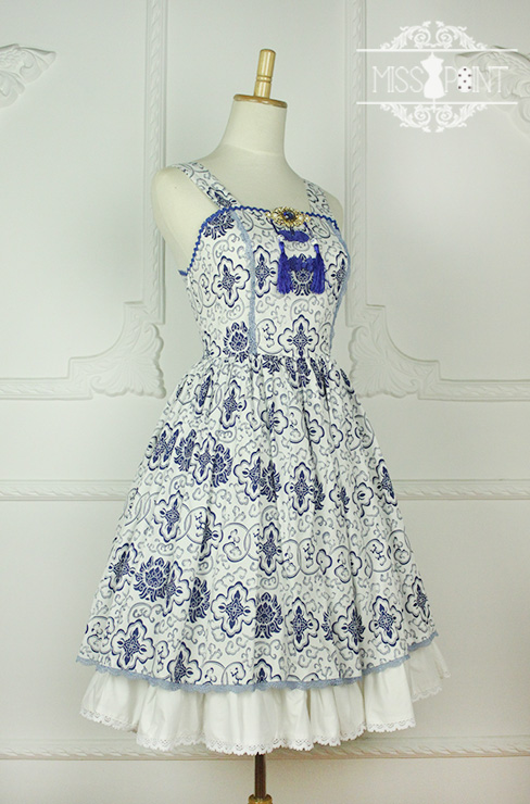 Blue and White Porcelain Qi Miss PointLolita Jumper Dress