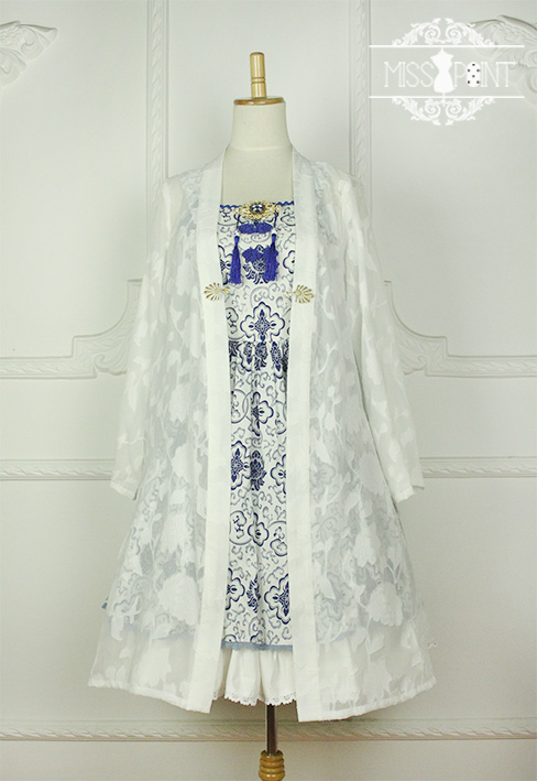 Blue and White Porcelain Qi Miss PointLolita Jumper Dress