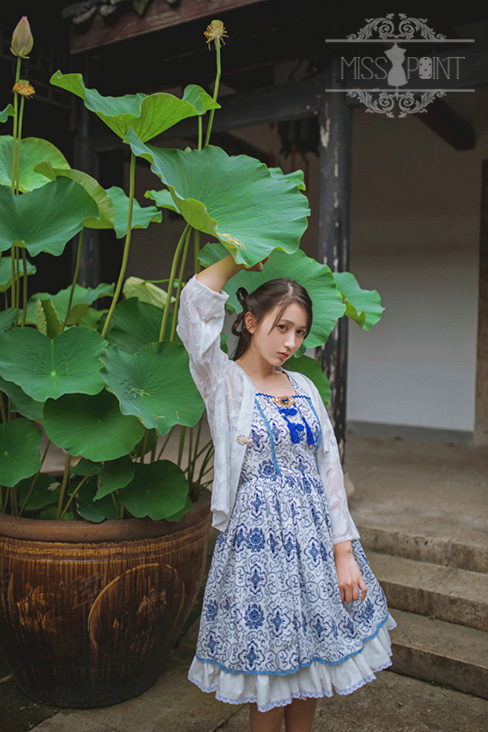 Blue and White Porcelain Qi Miss PointLolita Jumper Dress