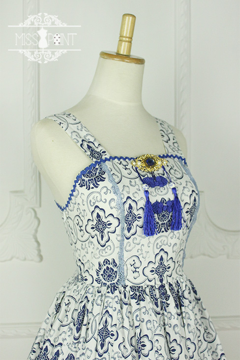 Blue and White Porcelain Qi Miss PointLolita Jumper Dress