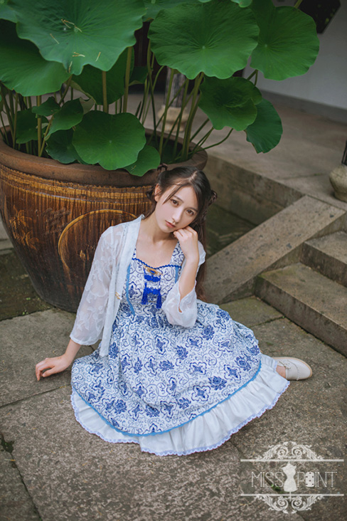 Blue and White Porcelain Qi Miss PointLolita Jumper Dress