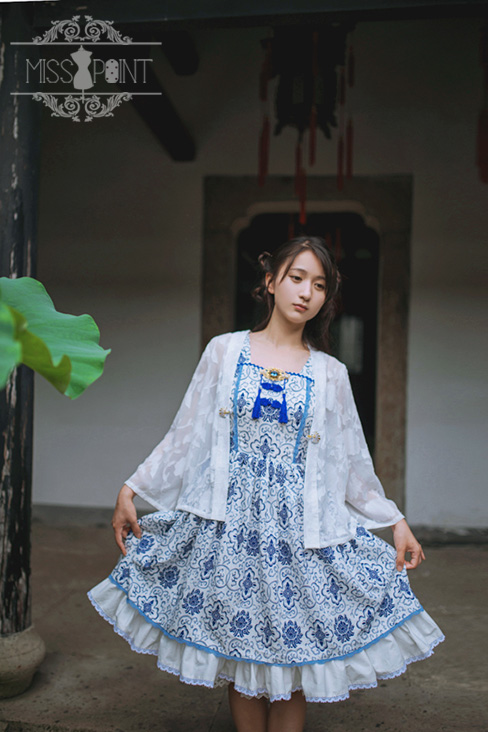 Blue and White Porcelain Qi Miss PointLolita Jumper Dress