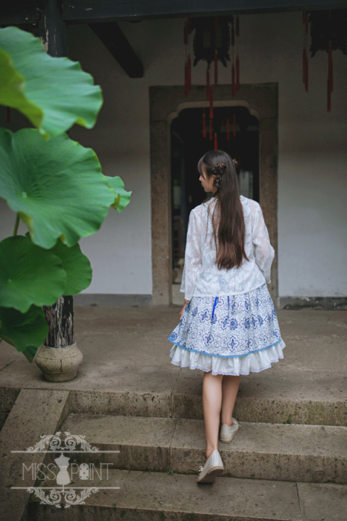 Blue and White Porcelain Qi Miss PointLolita Jumper Dress