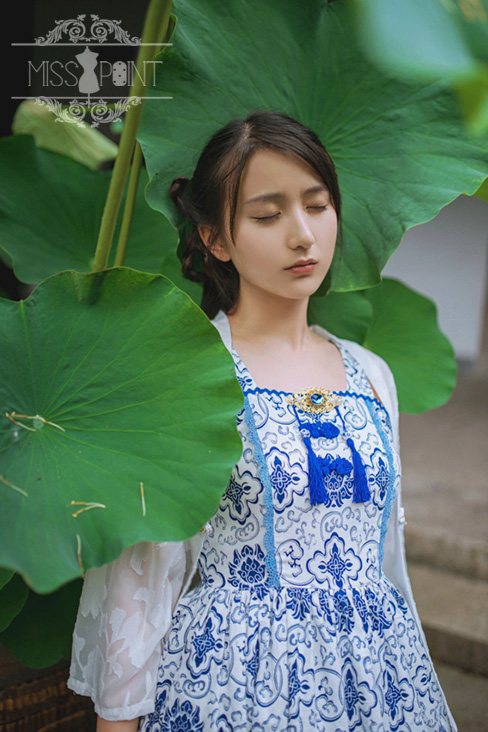 Blue and White Porcelain Qi Miss PointLolita Jumper Dress