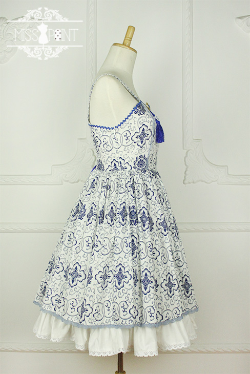 Blue and White Porcelain Qi Miss PointLolita Jumper Dress