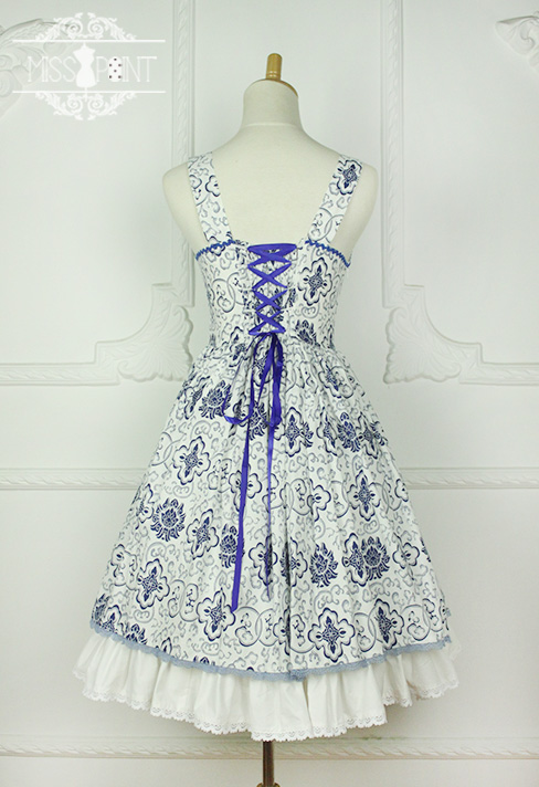 Blue and White Porcelain Qi Miss PointLolita Jumper Dress