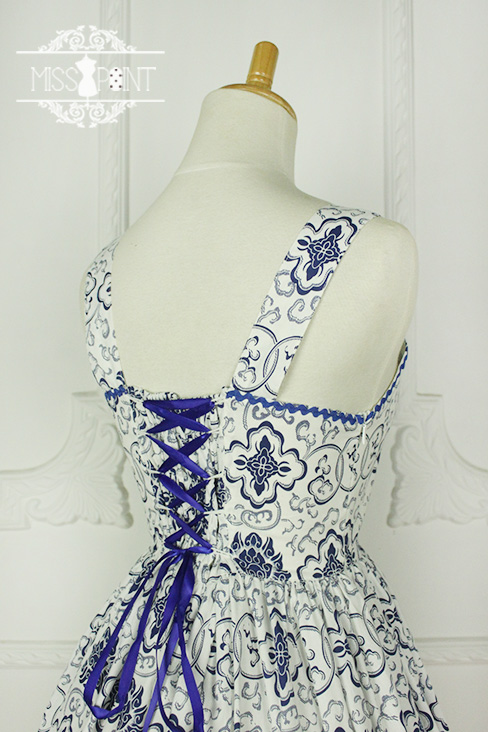 Blue and White Porcelain Qi Miss PointLolita Jumper Dress