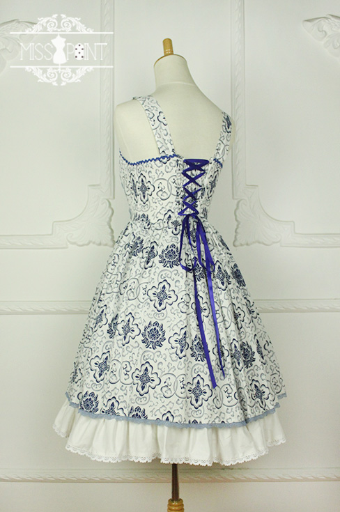 Blue and White Porcelain Qi Miss PointLolita Jumper Dress