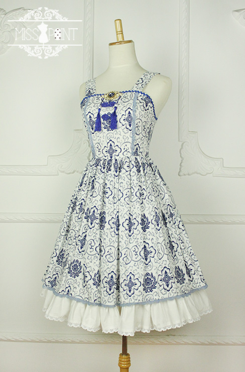 Blue and White Porcelain Qi Miss PointLolita Jumper Dress