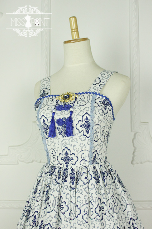 Blue and White Porcelain Qi Miss PointLolita Jumper Dress