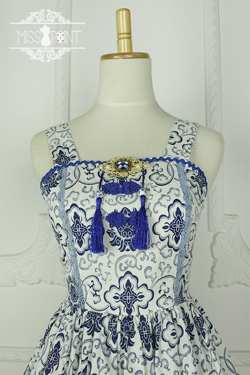 Blue and White Porcelain Qi Miss PointLolita Jumper Dress