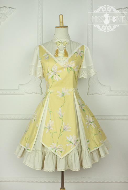 Sweet Chiffon Yellow YuLan Chinese Wind Stand Collar Short Sleeved Miss Point Lolita OP