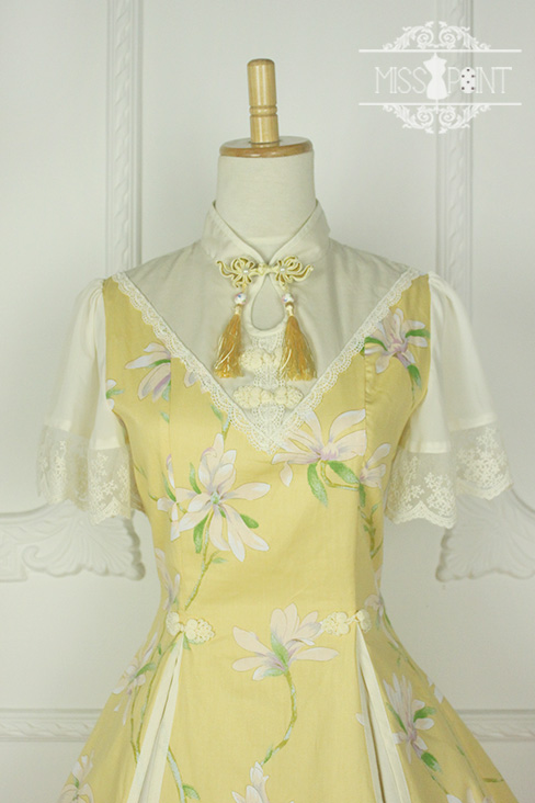 Sweet Chiffon Yellow YuLan Chinese Wind Stand Collar Short Sleeved Miss Point Lolita OP