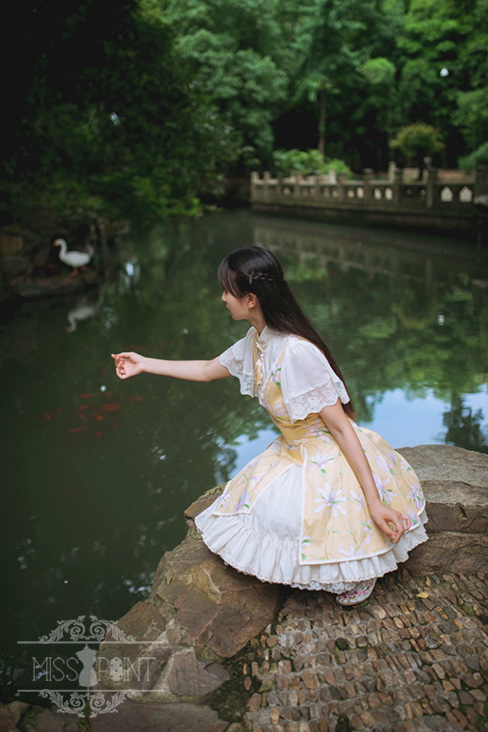 Sweet Chiffon Yellow YuLan Chinese Wind Stand Collar Short Sleeved Miss Point Lolita OP