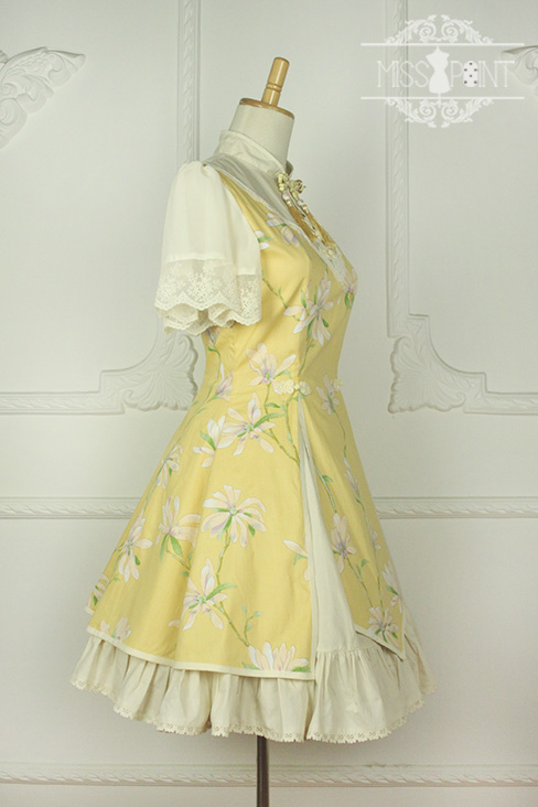 Sweet Chiffon Yellow YuLan Chinese Wind Stand Collar Short Sleeved Miss Point Lolita OP