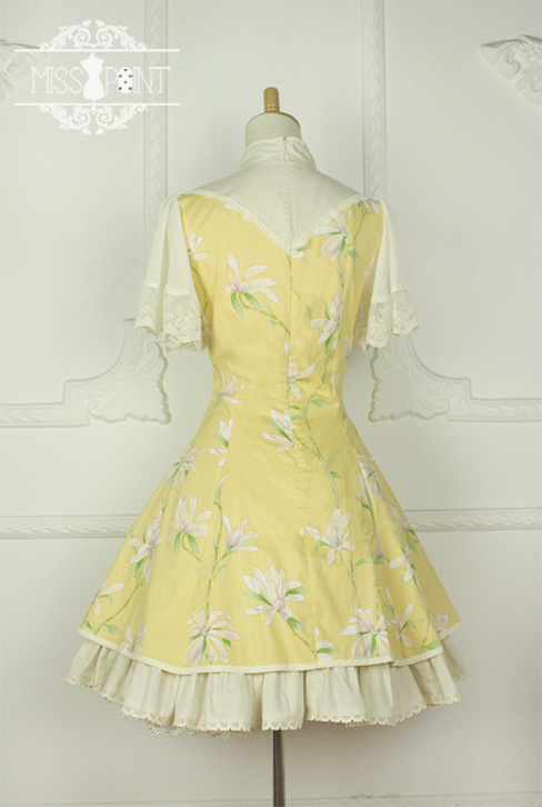 Sweet Chiffon Yellow YuLan Chinese Wind Stand Collar Short Sleeved Miss Point Lolita OP