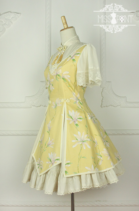 Sweet Chiffon Yellow YuLan Chinese Wind Stand Collar Short Sleeved Miss Point Lolita OP