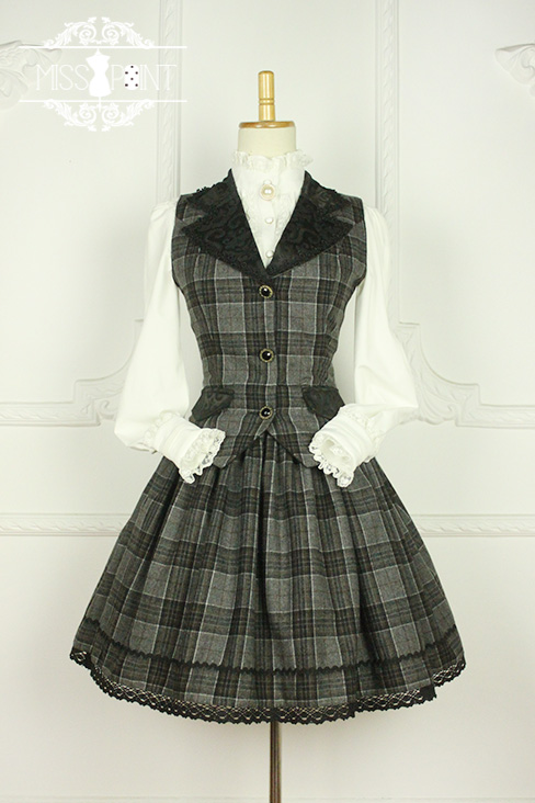 Earl Grey Tea Vintage College Style Wool Miss Point Lolita Vest and Skirt Set