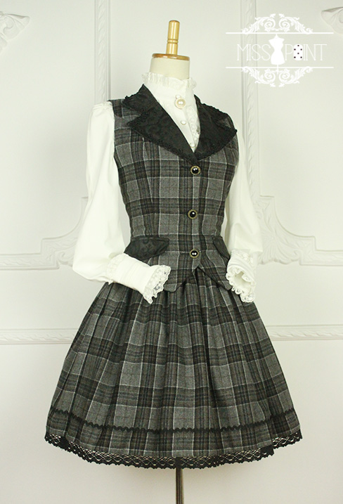 Earl Grey Tea Vintage College Style Wool Miss Point Lolita Vest and Skirt Set