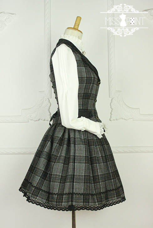 Earl Grey Tea Vintage College Style Wool Miss Point Lolita Vest and Skirt Set