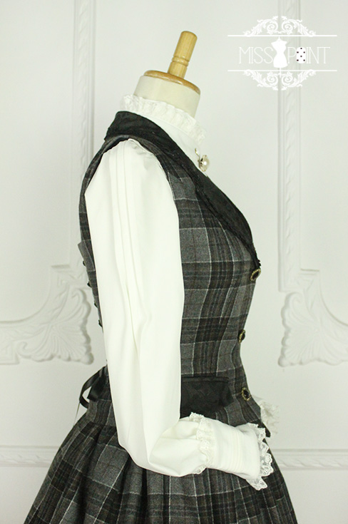 Earl Grey Tea Vintage College Style Wool Miss Point Lolita Vest and Skirt Set