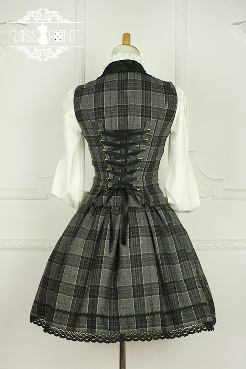 Earl Grey Tea Vintage College Style Wool Miss Point Lolita Vest and Skirt Set