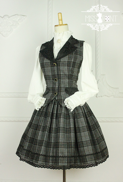 Earl Grey Tea Vintage College Style Wool Miss Point Lolita Vest and Skirt Set