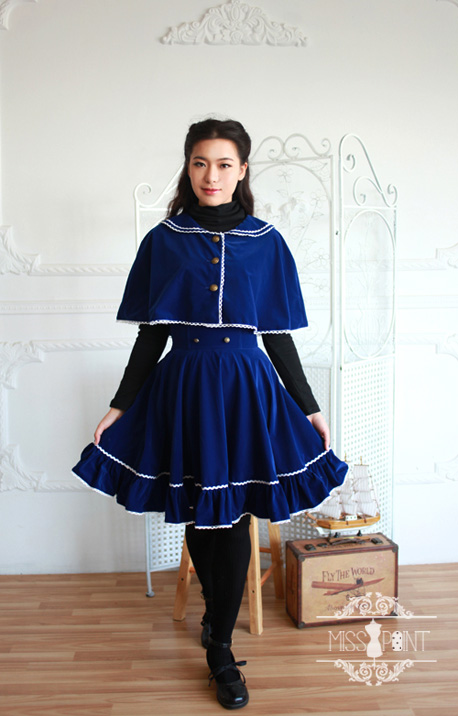 Monets Garden Vintage College School Style Miss Point Lolita Cape and Skirt Set