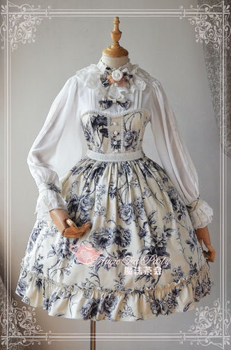 Blue and Beige Porcelain Magic Tea Party Lolita OP Dress