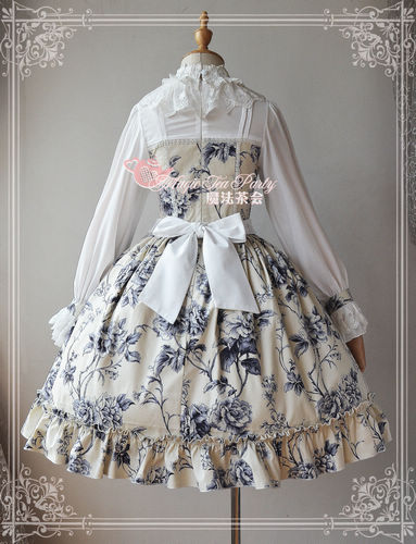 Blue and Beige Porcelain Magic Tea Party Lolita OP Dress