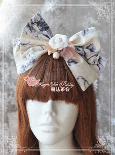 Blue and Beige Porcelain Magic Tea Party Lolita OP Dress Headbow