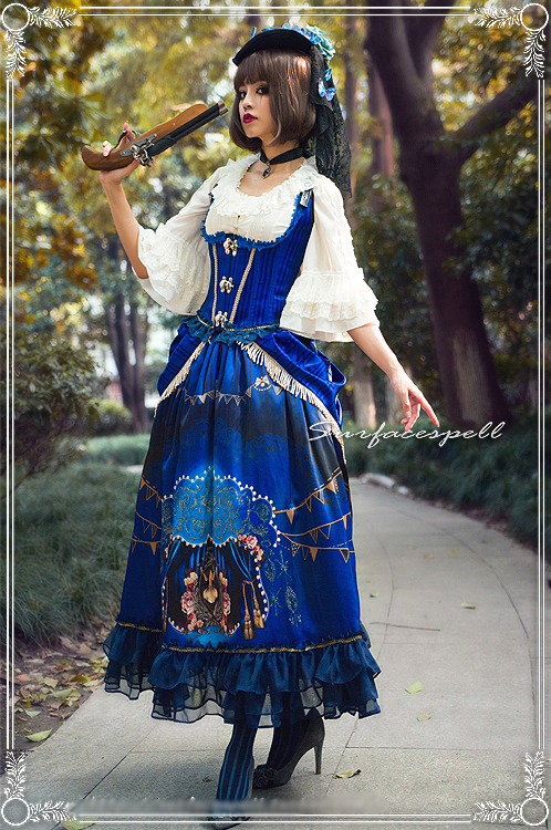 Surface Spell - Freak Show - Printed Lolita Long Skirt and Corset Set