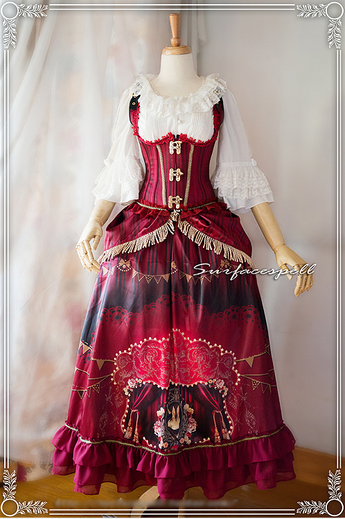 Surface Spell - Freak Show - Printed Lolita Long Skirt and Corset Set