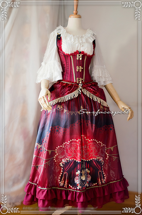 Surface Spell - Freak Show - Printed Lolita Long Skirt and Corset Set