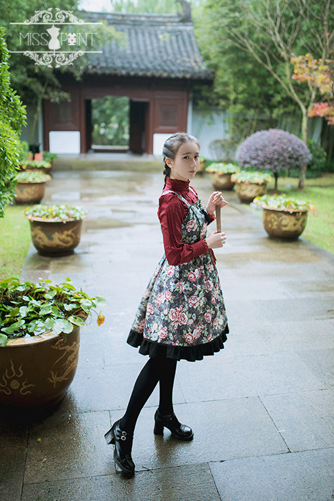 Vintage Qi Miss Point Lolita JSK with Hibiscus Pattern