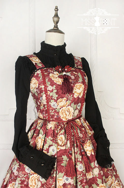 Vintage Qi Miss Point Lolita JSK with Hibiscus Pattern