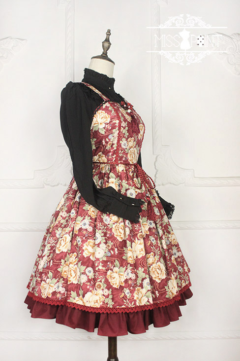 Vintage Qi Miss Point Lolita JSK with Hibiscus Pattern