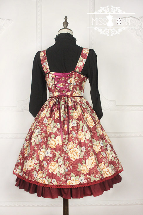 Vintage Qi Miss Point Lolita JSK with Hibiscus Pattern