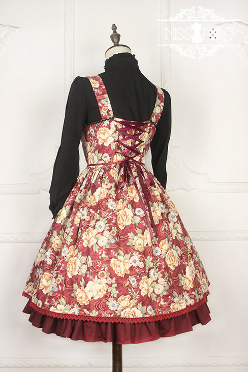 Vintage Qi Miss Point Lolita JSK with Hibiscus Pattern