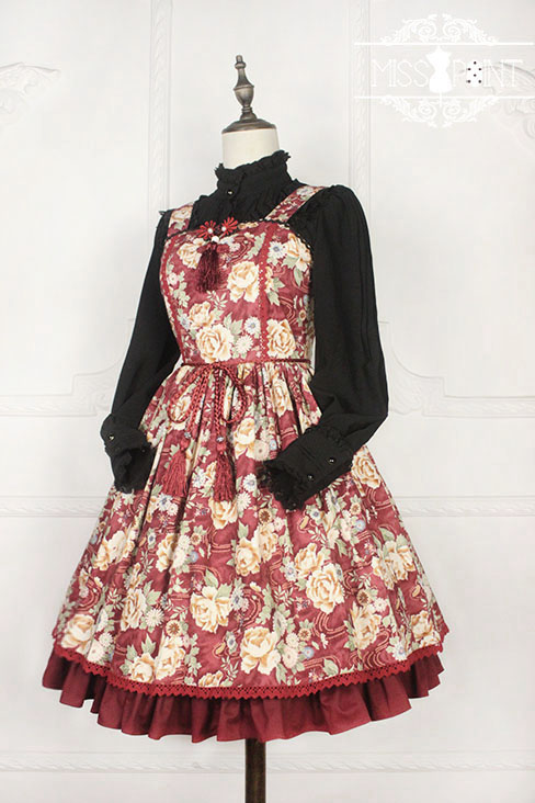 Vintage Qi Miss Point Lolita JSK with Hibiscus Pattern