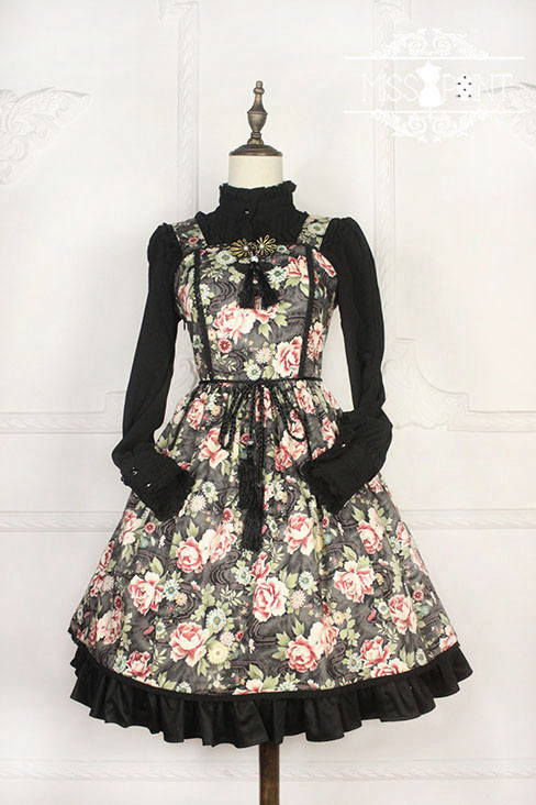 Vintage Qi Miss Point Lolita JSK with Hibiscus Pattern