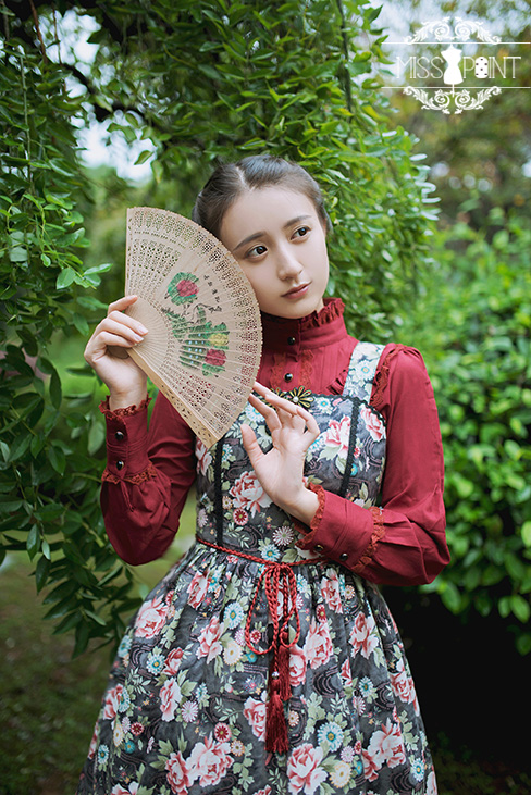 Vintage Qi Miss Point Lolita JSK with Hibiscus Pattern