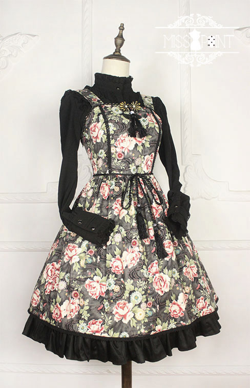 Vintage Qi Miss Point Lolita JSK with Hibiscus Pattern