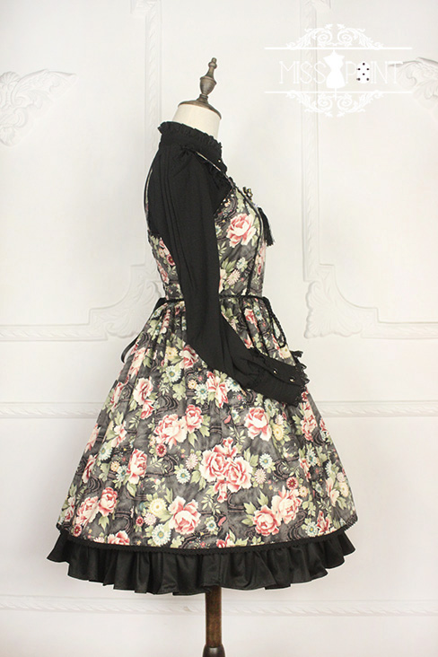 Vintage Qi Miss Point Lolita JSK with Hibiscus Pattern