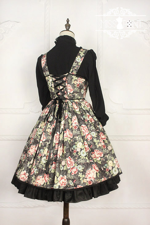 Vintage Qi Miss Point Lolita JSK with Hibiscus Pattern